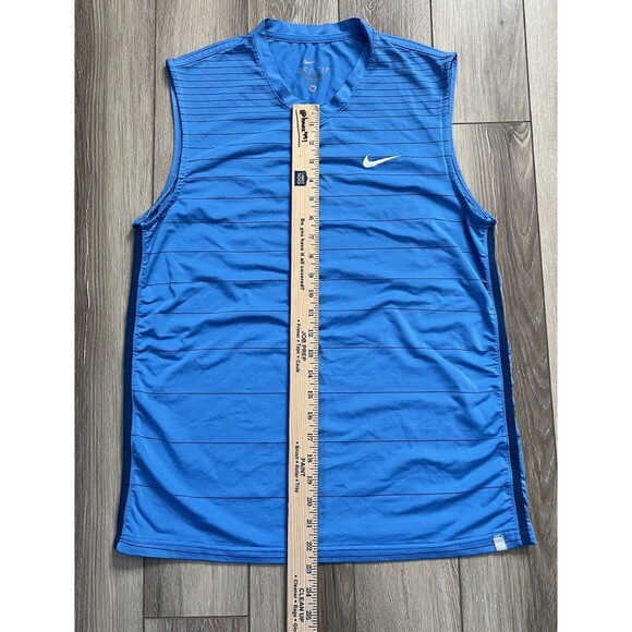 Nike Shirt Mens Medium Blue Striped Court Tennis Performance V Neck Tank - Picture 9 of 10